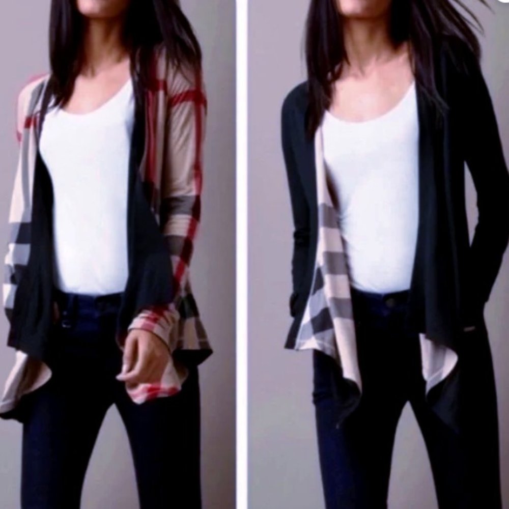 Burberry black waterfall reversible cardigan Sz xS